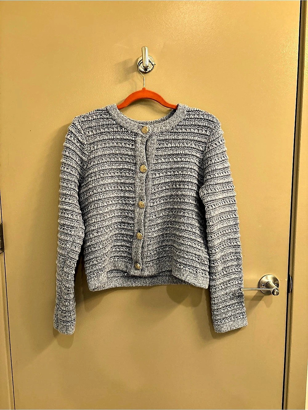 LOFT Knit Crew Neck Cardigan in light blue - Size Medium